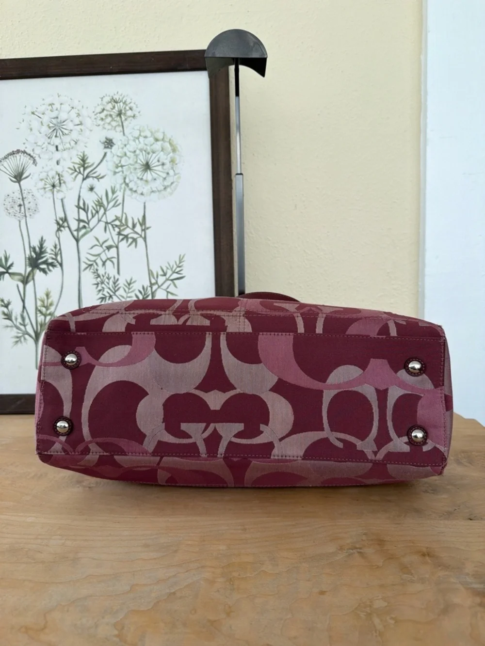 Coach Burgundy Signature Jacquard Shoulder Bag - Picture 5 of 8
